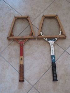 Vintage Spalding PANCHO GONZALES & DORIS HART Wooden Tennis Racquets w/ Presses