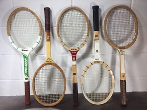 Lot Of 5 VTG Wood Tennis Rackets Wilson Rawlings Bancroft Decor Art Classic
