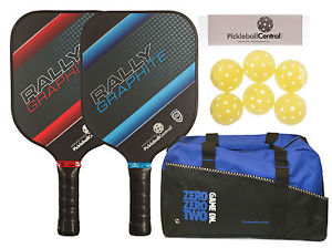 Rally Graphite Pickleball Bundle 2.0 - 2 New Graphite Paddles, 6 Balls & Duffel
