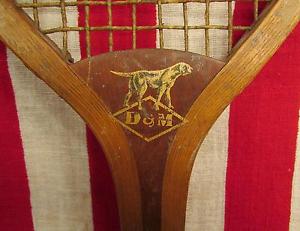 Vintage Draper Maynard Antique Wood Tennis Racquet D&M Lucky Dog Logo Display