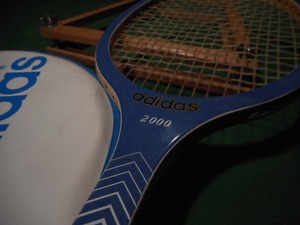 SCARCE WOOD TENNIS RACKET BY: ADIDAS...MODEL: 2000 WITH CASE AND PRESS
