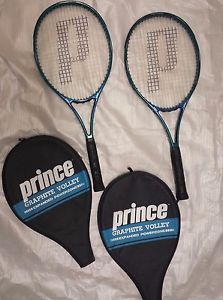 2 x Prince Graphite Volley Racket OS 4 3/8 grip Tennis Racquet (pair) EXCELLENT