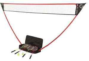 NEW Zume Games Portable Instant Badminton Set 4 rackets, freestanding base, case