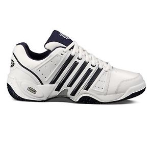 K Swiss Accom 2 Omni Court Tennis Shoes Mens White/Navy/Silver Trainers Sneakers