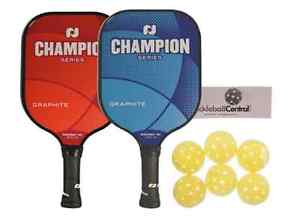 Pickleball Champion Bundle - 2 New Graphite Paddles, 6 Outdoor Balls