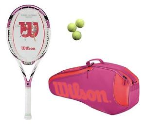Wilson Envy Rosa Raqueta De Tenis Set con Wilson 3 Funda De Raqueta + 3 Bolas