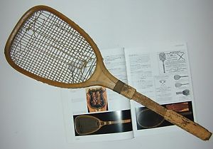 R. Bliss Flat Top Cork Handle Antique Tennis Racquet c1885 - was Jeanne Cherry's