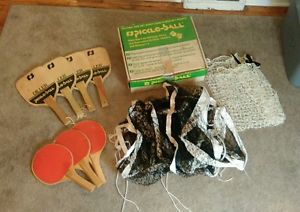 Vtg rare Pickle Ball Net Set Pickleball 7 Wooden Paddles Raquets Diller