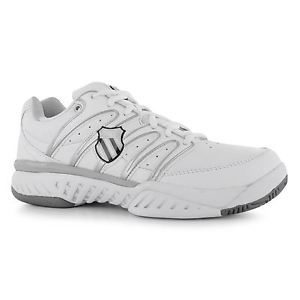 K Swiss Bigshot Leather Tennis Shoes Womens White/Silver Trainers Sneakers