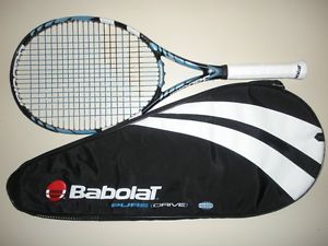 BABOLAT PURE DRIVE 107 CORTEX TENNIS RACQUET 4 3/8  (NEW BABOLAT STRINGS)