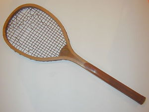 Spalding Checkered Handle Antique Tennis Racquet - Gold Ribbon Logo c1900 - Rare