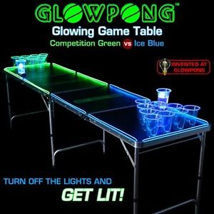GLOWPONG Glowing Game Table - Competition Green Vs Ice Blue