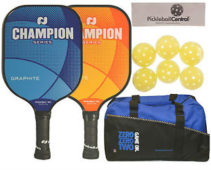 Pickleball Champion Bundle - 2 New Graphite Paddles, 6 Balls & Duffel