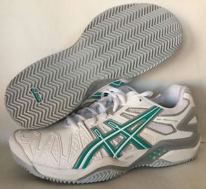 Asics Women`s GEL-Resolution 5 Clay Court Tennis Shoes White and Green US 9