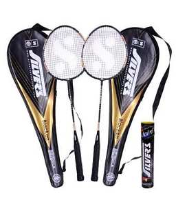 Silver Badminton Racket Blacken 2 Racket With Full Cover + 1 Marvel Shuttlecock