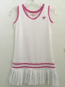 NWT Little Miss Girls Pleated White/Pink Tennis Dress Size Large