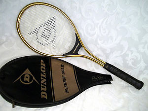 Vtg DUNLOP McENROE GOLD Aluminum Tennis Racket Mid Size w/ Original Cover