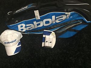 NEW Babolat Pure Drive Blue 9 Pack Bag + Babolat Hat + Babolat Jumbo Wrist Bands