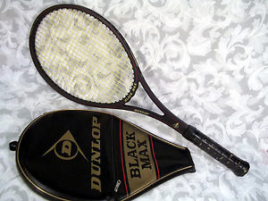 Vintage DUNLOP BLACK MAX Midsize Graphite Tennis Racket with Cover 4 5/8
