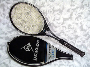 Vintage DUNLOP McENROE PLUS Midsize Aluminum Tennis Racket with Cover 4 3/8