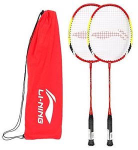 Li-Ning Basic Q series Badminton Racquet with Grip Pack of 2 Q30 Red/Yellow
