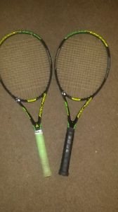 2 Fischer m pro 1 98" magnetic ++ tennis racquets one  4 3/8  and one 4 1/4 grip