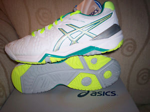 Asics Womens Gel Resolution 6 Size 8 NIB Wht/Emerald Green/Silver E550Y-0188