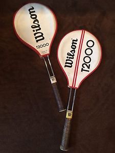 2 WILSON, T2000 VINTAGE METAL TENNIS RACQUETS WITH COVERS NICE!
