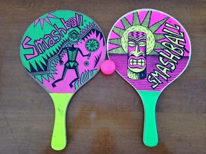 Set of 2 Vintage Smashball Paddles Tiki Hawaiian Theme with Original Ball