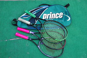 Prince Pro Tour Multi Racquet Bag & 4 Racquets; 2 Prince, 1 Wilson, 1 ESTUSA
