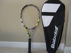 BABOLAT AEROPRO DRIVE 2014~RECENTLY STRUNG NRG2 17~4 1/4 GRIP~NEW GRIP~COVER!!