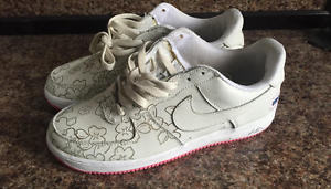 Rare NIKE Sakura Ueno Air Force One Sneakers Leather Floral Pink Sole Khaki 8.5