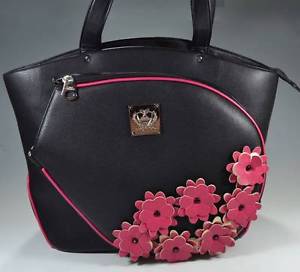 COURT COUTURE Cassanova Quilted Tennis Bag Black with Pink Daisies
