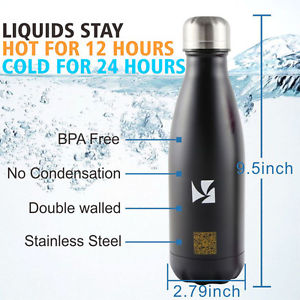 Vacuum Stainless Steel Water Bottle Black Badminton Training Tools