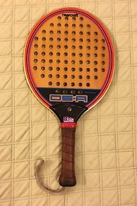 VINTAGE MARCRAFT OS-A PROFESSIONAL WOOD PLATFORM TENNIS PADDLE W/LEATHER GRIP