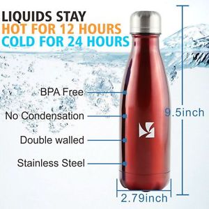 Vacuum Stainless Steel Water Bottle Red Badminton Training Tools