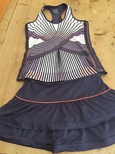 Lucky In Love Tennis Shirt and Skirt Outfit Small Purple Orange White 2016 EUC