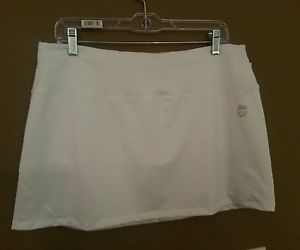 NEW K-Swiss white tennis wrap seam skirt L, spandex polyester blend