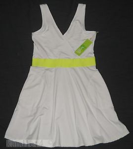 NWT KYODAN Tennis Dress Womens size Small White Neon Yellow w/ Ball Pockets NEW