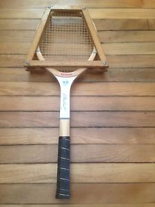 Vintage Wooden Wilson Double Signature Tennis Racket W/ Press Frame,