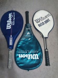 Lot of 3 Wilson Tennis Rackets w/ Covers Match Point, Kannon, High Beam Series