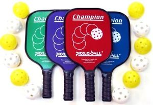 4 Champion Pickleball Paddles with 12 Pickleballs