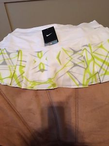 Nike Dri Fit Tennis Skirt Skort Built In Shorts White Neon Green Size L NWT