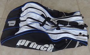 NWOT PRINCE 6-8 Tennis Racquet Racket Bag (Black/White Blue Trim) NICE!
