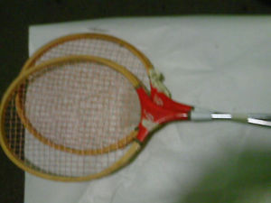 Jelinek wood badminton pair with shuttle cock red  vintage