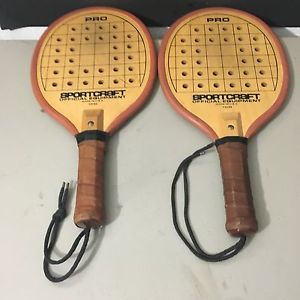 Vintage Wooden Sportcraft Tennis Racquet Paddle Ball Set Of 2 - 13133