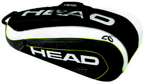 HEAD Djokovic SUPERCOMBI 9 racquet racket tennis bag - Black/White - Reg $115