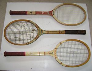 VINTAGE ANTIQUE LOT OLD TENNIS RAQUETS MACGREGOR ELLIOT WILSON WOOD CANE CAPRI