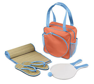 Plage Ensemble - Bag, natte Tapis, Raquette Jeu De Balle & Chaussons Plage/Tongs