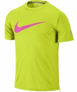 Nike Men`s Practice Short Sleeve Tennis Shirt, Lime/Pink, Small, 619811